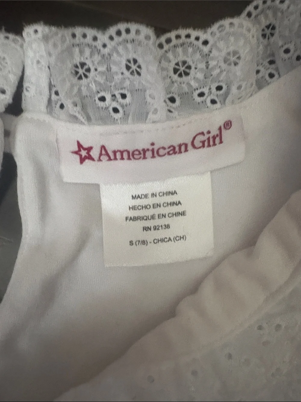 American Girl White Eyelet Lace Tank Top with Pink Logo 7/8